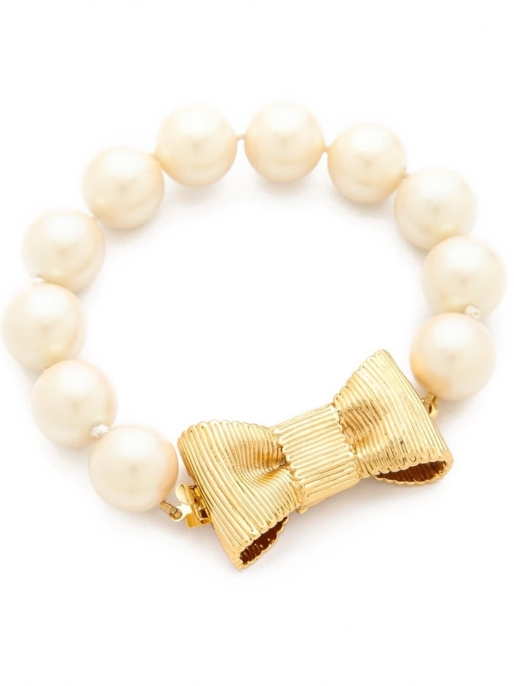 Kate Spade All Wrapped Up Faux Pearl Bracelet with Gold Bow Closure - Picture 9 of 10